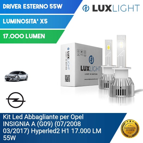 Kit Led Abbagliante per Opel INSIGNIA A (G09) (07/2008 03/2017) Hyperled2 H1 17.000 LM 55W