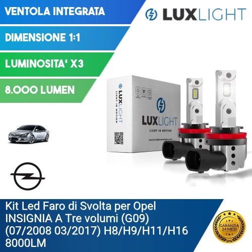 Kit Led Faro di Svolta per Opel INSIGNIA A Tre volumi (G09) (07/2008 03/2017) H8/H9/H11/H16 8000LM