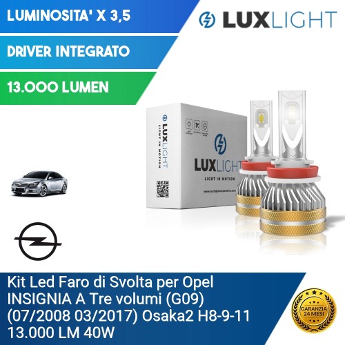 Kit Led Faro di Svolta per Opel INSIGNIA A Tre volumi (G09) (07/2008 03/2017) Osaka2 H8-9-11 13.000 LM 40W