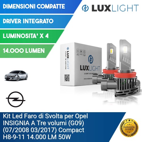 Kit Led Faro di Svolta per Opel INSIGNIA A Tre volumi (G09) (07/2008 03/2017) Compact H8-9-11 14.000 LM 50W