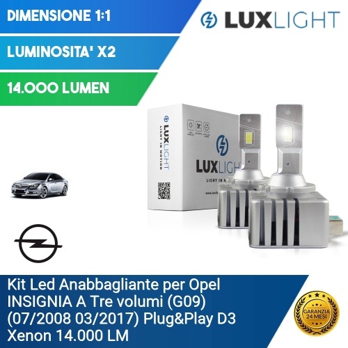 Kit Led Anabbagliante per Opel INSIGNIA A Tre volumi (G09) (07/2008 03/2017) Plug&Play D3 Xenon 14.000 LM