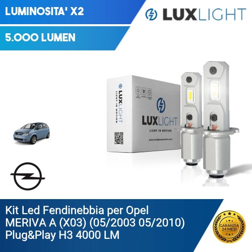 Kit Led Fendinebbia per Opel MERIVA A (X03) (05/2003 05/2010) Plug&Play H3 4000 LM