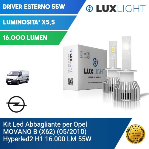 Kit Led Abbagliante per Opel MOVANO B (X62) (05/2010) Hyperled2 H1 16.000 LM 55W