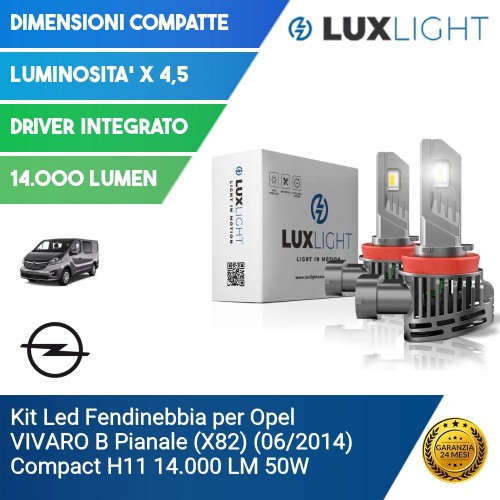 Kit Led Fendinebbia per Opel VIVARO B Pianale (X82) (06/2014) Compact H11 14.000 LM 50W