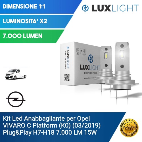 Kit Led Anabbagliante per Opel VIVARO C Platform (K0) (03/2019) Plug&Play H7-H18 7.000 LM 15W