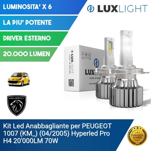 Kit Led Anabbagliante per PEUGEOT 1007 (KM_) (04/2005) Hyperled Pro H4 20'000LM 70W