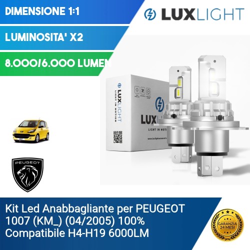 Kit Led Anabbagliante per PEUGEOT 1007 (KM_) (04/2005) 100% Compatibile H4-H19 6000LM