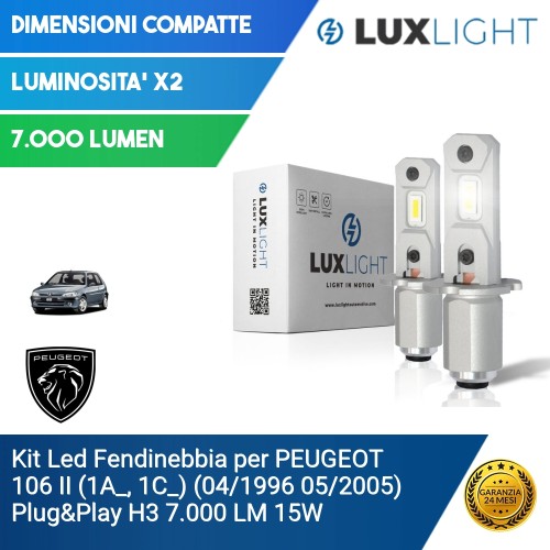 Kit Led Fendinebbia per PEUGEOT 106 II (1A_, 1C_) (04/1996 05/2005) Plug&Play H3 7.000 LM 15W