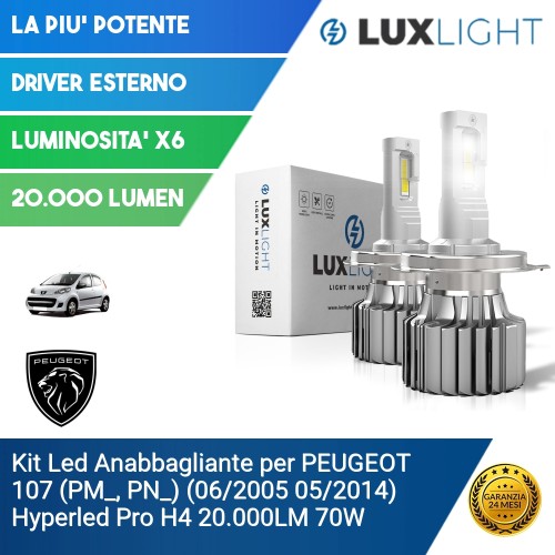 Kit Led Anabbagliante per PEUGEOT 107 (PM_, PN_) (06/2005 05/2014) Hyperled Pro H4 20.000LM 70W