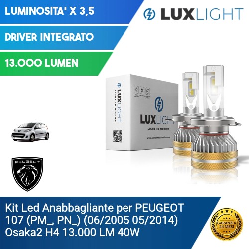 Kit Led Anabbagliante per PEUGEOT 107 (PM_, PN_) (06/2005 05/2014) Osaka2 H4 13.000 LM 40W