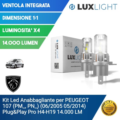 Kit Led Anabbagliante per PEUGEOT 107 (PM_, PN_) (06/2005 05/2014) Plug&Play Pro H4-H19 14.000 LM