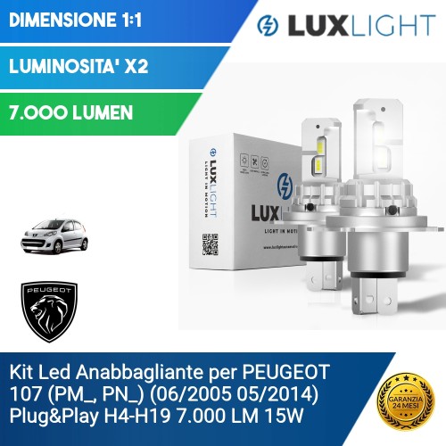 Kit Led Anabbagliante per PEUGEOT 107 (PM_, PN_) (06/2005 05/2014) Plug&Play H4-H19 7.000 LM 15W