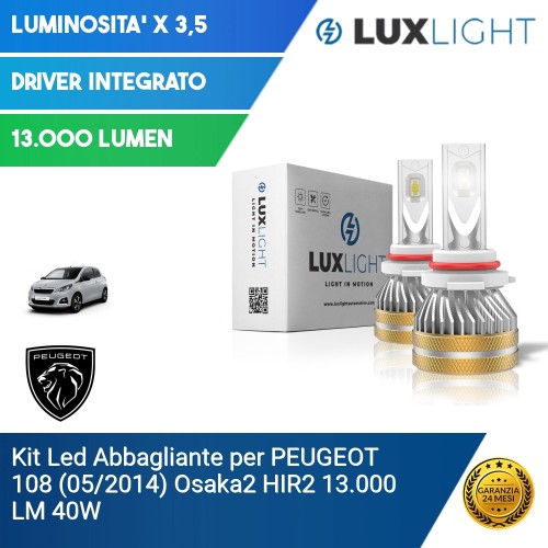 Kit Led Abbagliante per PEUGEOT 108 (05/2014) Osaka2 HIR2 13.000 LM 40W