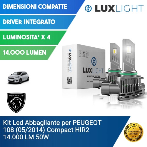 Kit Led Abbagliante per PEUGEOT 108 (05/2014) Compact HIR2 14.000 LM 50W