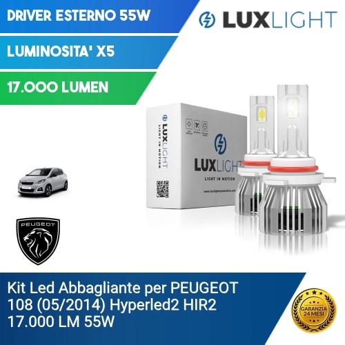 Kit Led Abbagliante per PEUGEOT 108 (05/2014) Hyperled2 HIR2 17.000 LM 55W