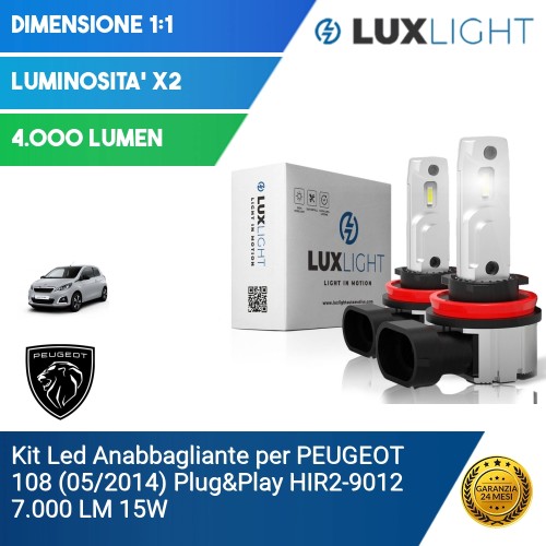 Kit Led Anabbagliante per PEUGEOT 108 (05/2014) Plug&Play HIR2-9012 7.000 LM 15W