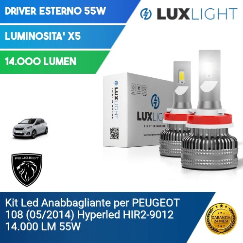 Kit Led Anabbagliante per PEUGEOT 108 (05/2014) Hyperled HIR2-9012 14.000 LM 55W