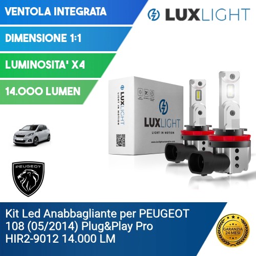 Kit Led Anabbagliante per PEUGEOT 108 (05/2014) Plug&Play Pro HIR2-9012 14.000 LM