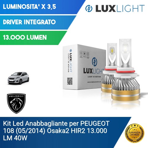 Kit Led Anabbagliante per PEUGEOT 108 (05/2014) Osaka2 HIR2 13.000 LM 40W