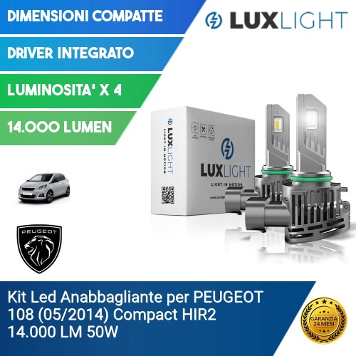 Kit Led Anabbagliante per PEUGEOT 108 (05/2014) Compact HIR2 14.000 LM 50W