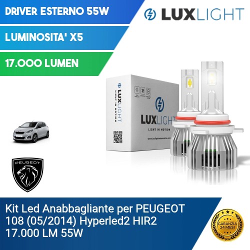 Kit Led Anabbagliante per PEUGEOT 108 (05/2014) Hyperled2 HIR2 17.000 LM 55W