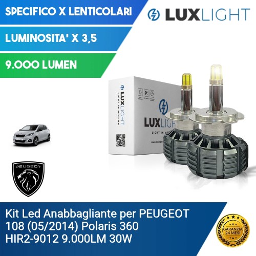 Kit Led Anabbagliante per PEUGEOT 108 (05/2014) Polaris 360 HIR2-9012 9.000LM 30W