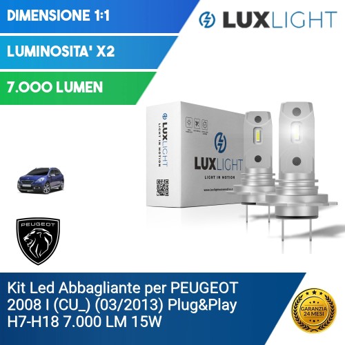 Kit Led Abbagliante per PEUGEOT 2008 I (CU_) (03/2013) Plug&Play H7-H18 7.000 LM 15W