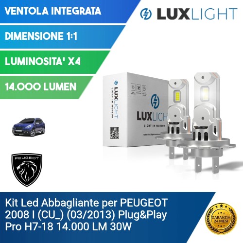 Kit Led Abbagliante per PEUGEOT 2008 I (CU_) (03/2013) Plug&Play Pro H7-18 14.000 LM 30W