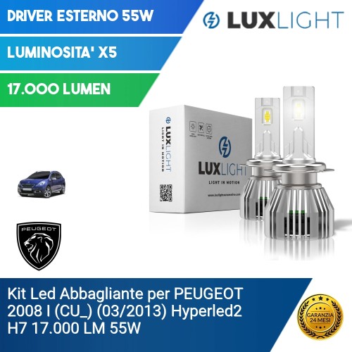 Kit Led Abbagliante per PEUGEOT 2008 I (CU_) (03/2013) Hyperled2 H7 17.000 LM 55W