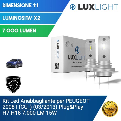 Kit Led Anabbagliante per PEUGEOT 2008 I (CU_) (03/2013) Plug&Play H7-H18 7.000 LM 15W