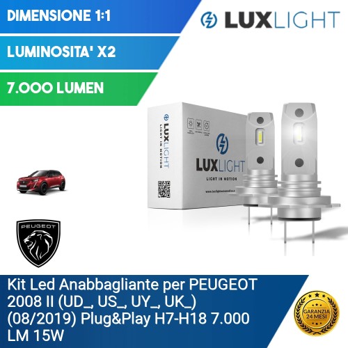 Kit Led Anabbagliante per PEUGEOT 2008 II (UD_, US_, UY_, UK_) (08/2019) Plug&Play H7-H18 7.000 LM 15W