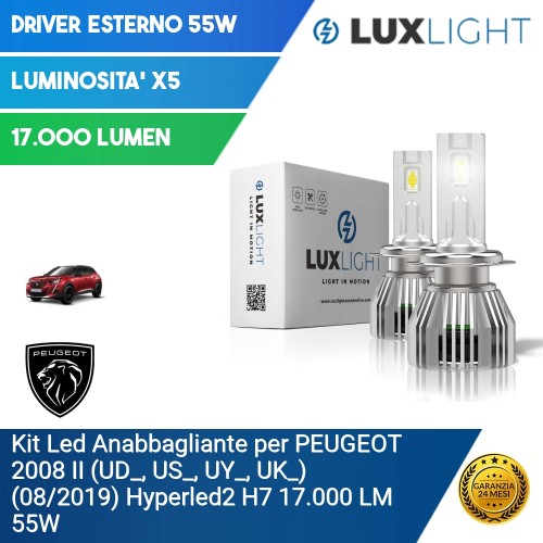 Kit Led Anabbagliante per PEUGEOT 2008 II (UD_, US_, UY_, UK_) (08/2019) Hyperled2 H7 17.000 LM 55W