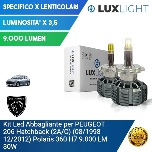 Kit Led Abbagliante per PEUGEOT 206 Hatchback (2A/C) (08/1998 12/2012) Polaris 360 H7 9.000 LM 30W