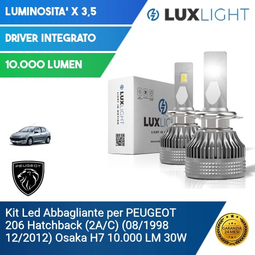 Kit Led Abbagliante per PEUGEOT 206 Hatchback (2A/C) (08/1998 12/2012) Osaka H7 10.000 LM 30W