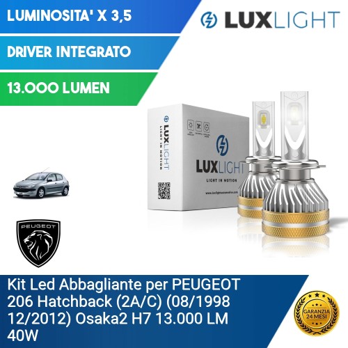 Kit Led Abbagliante per PEUGEOT 206 Hatchback (2A/C) (08/1998 12/2012) Osaka2 H7 13.000 LM 40W