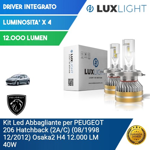 Kit Led Abbagliante per PEUGEOT 206 Hatchback (2A/C) (08/1998 12/2012) Osaka2 H4 12.000 LM 40W