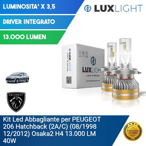 Kit Led Abbagliante per PEUGEOT 206 Hatchback (2A/C) (08/1998 12/2012) Osaka2 H4 13.000 LM 40W