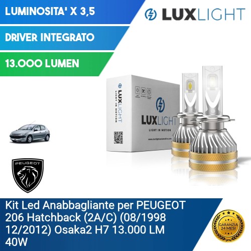 Kit Led Anabbagliante per PEUGEOT 206 Hatchback (2A/C) (08/1998 12/2012) Osaka2 H7 13.000 LM 40W