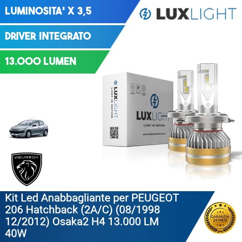 Kit Led Anabbagliante per PEUGEOT 206 Hatchback (2A/C) (08/1998 12/2012) Osaka2 H4 13.000 LM 40W