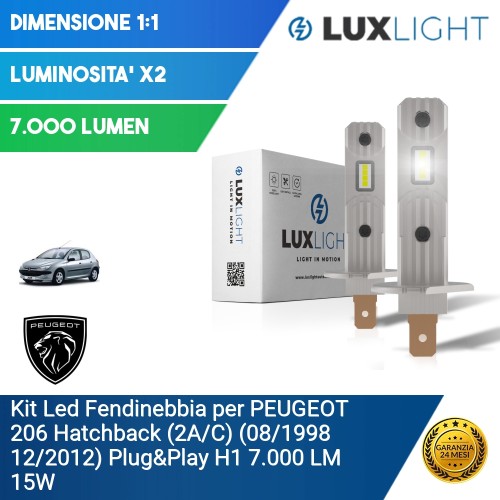 Kit Led Fendinebbia per PEUGEOT 206 Hatchback (2A/C) (08/1998 12/2012) Plug&Play H1 7.000 LM 15W