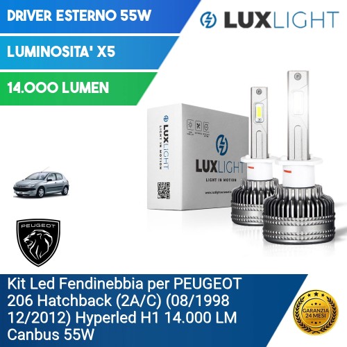 Kit Led Fendinebbia per PEUGEOT 206 Hatchback (2A/C) (08/1998 12/2012) Hyperled H1 14.000 LM Canbus 55W