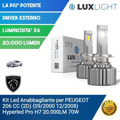 Kit Led Anabbagliante per PEUGEOT 206 CC (2D) (09/2000 12/2008) Hyperled Pro H7 20.000LM 70W