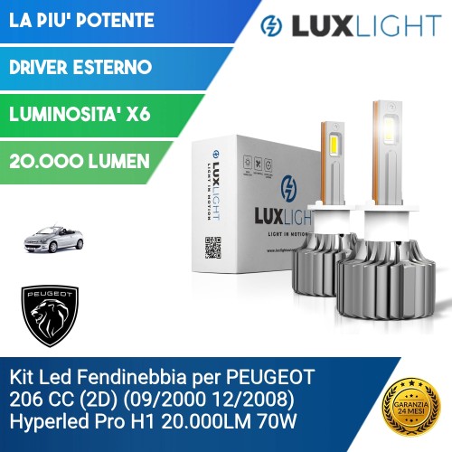 Kit Led Fendinebbia per PEUGEOT 206 CC (2D) (09/2000 12/2008) Hyperled Pro H1 20.000LM 70W