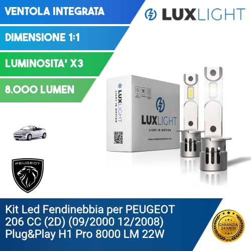 Kit Led Fendinebbia per PEUGEOT 206 CC (2D) (09/2000 12/2008) Plug&Play H1 Pro 8000 LM 22W