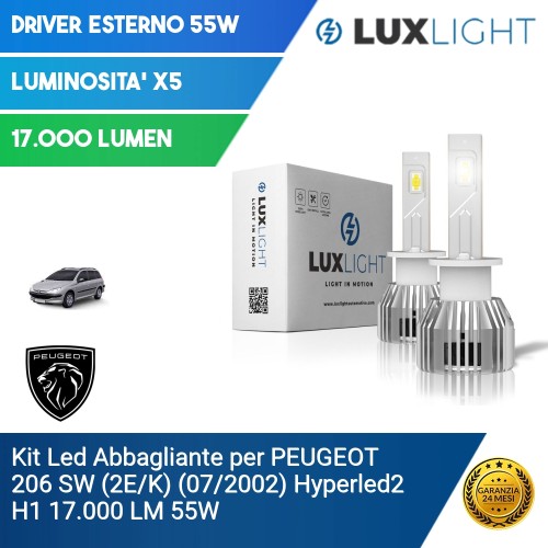 Kit Led Abbagliante per PEUGEOT 206 SW (2E/K) (07/2002) Hyperled2 H1 17.000 LM 55W