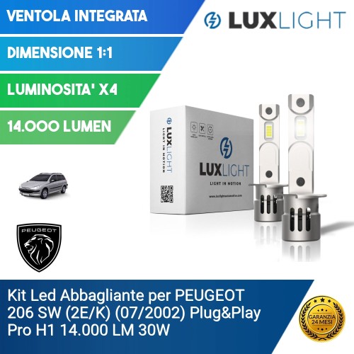 Kit Led Abbagliante per PEUGEOT 206 SW (2E/K) (07/2002) Plug&Play Pro H1 14.000 LM 30W