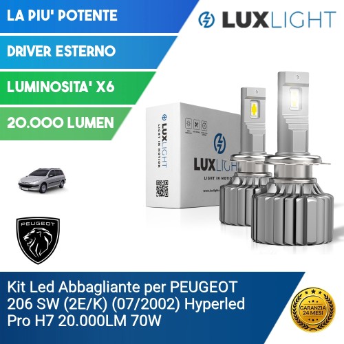 Kit Led Abbagliante per PEUGEOT 206 SW (2E/K) (07/2002) Hyperled Pro H7 20.000LM 70W