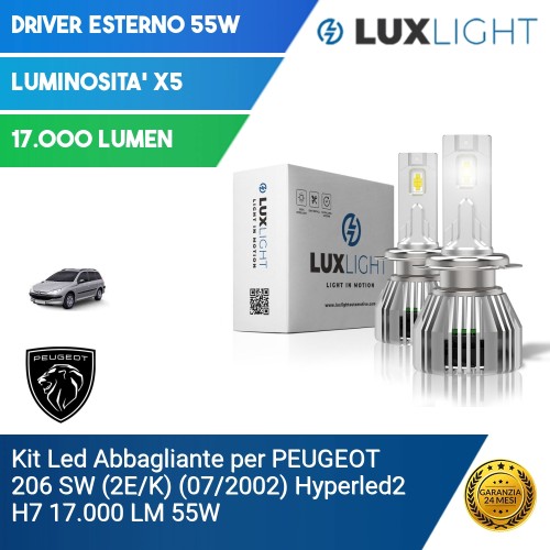 Kit Led Abbagliante per PEUGEOT 206 SW (2E/K) (07/2002) Hyperled2 H7 17.000 LM 55W