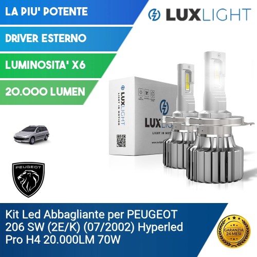 Kit Led Abbagliante per PEUGEOT 206 SW (2E/K) (07/2002) Hyperled Pro H4 20.000LM 70W