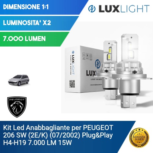 Kit Led Anabbagliante per PEUGEOT 206 SW (2E/K) (07/2002) Plug&Play H4-H19 7.000 LM 15W